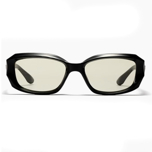Black Clear Tint Retro Trendy Rectangle Men Women Square Frame Trendy Glasses - Picture 2 of 5